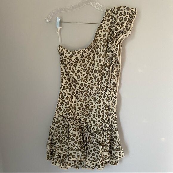 Valiante Women’s One Shoulder Mini Animal Print Flutter Sleeve Dress - Picture 1 of 7